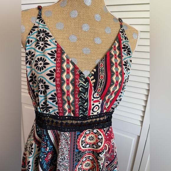 Amazing Festival summer dress with lace crochet peekaboo colorful scarf, Boho - Picture 7 of 12